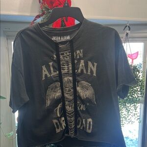Jason Aldean Black Distressed Cropped T-Shirt